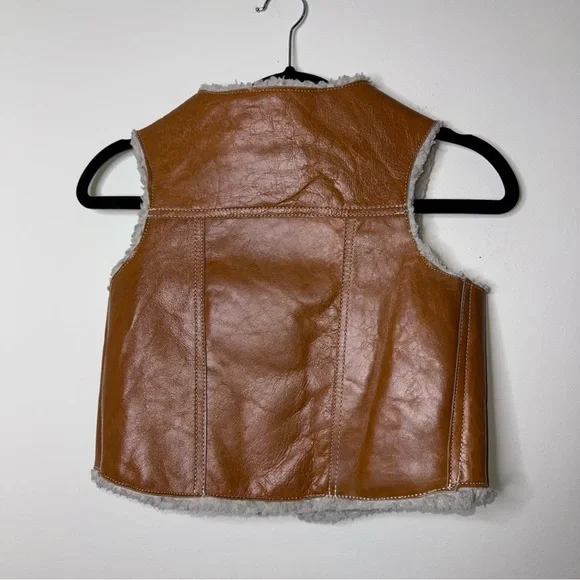 Genuine Leather Vintage 1960 Festival Cropped Sherpa Vest Shearling Lining - Picture 4 of 6